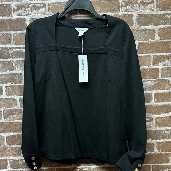 Liz Claiborne Black Top with Gold Accents - Picture 1 of 7